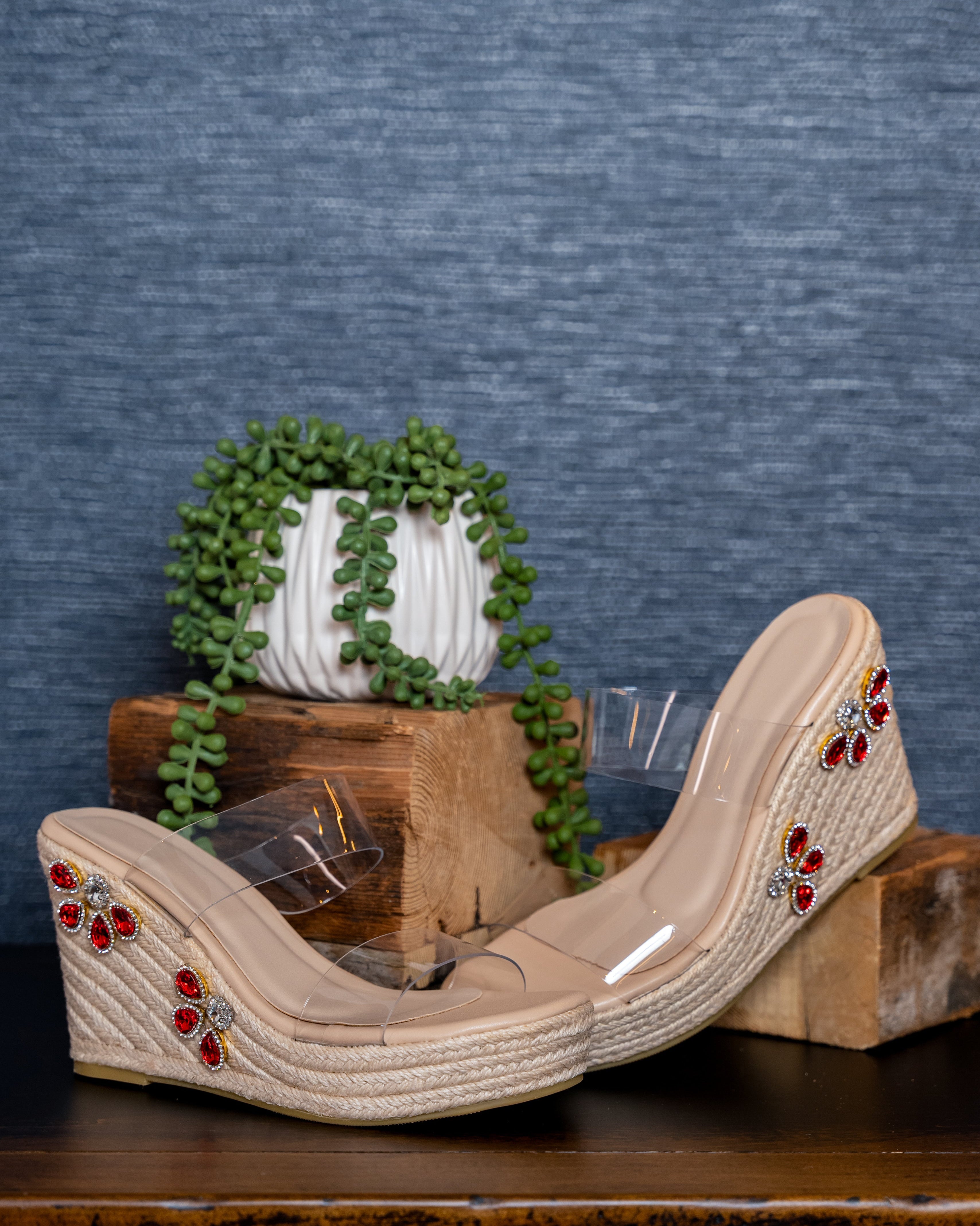 Crystal Bloom Clear Wedge Sandals