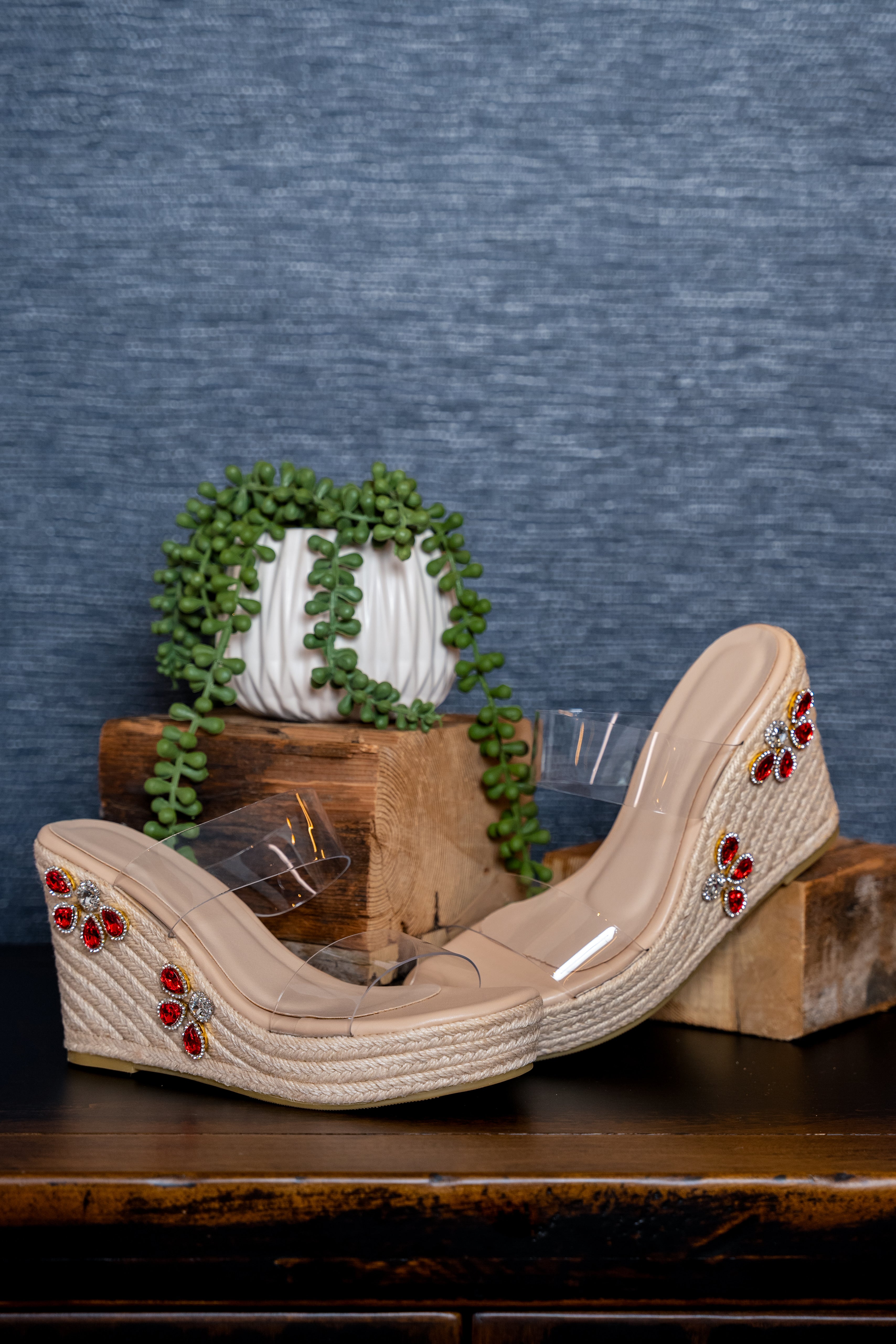 Crystal Bloom Clear Wedge Sandals