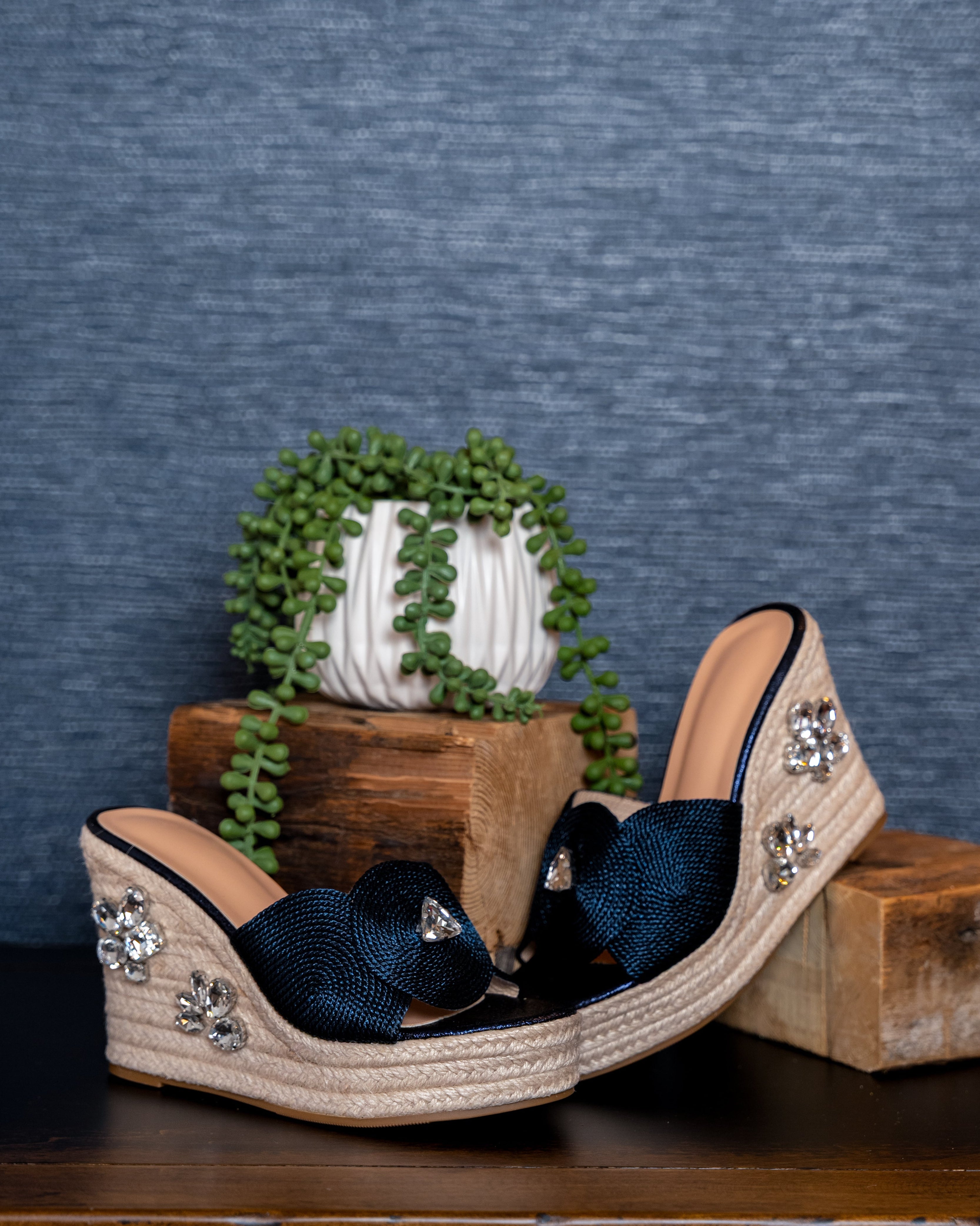 Midnight Bling Wedge Sandals