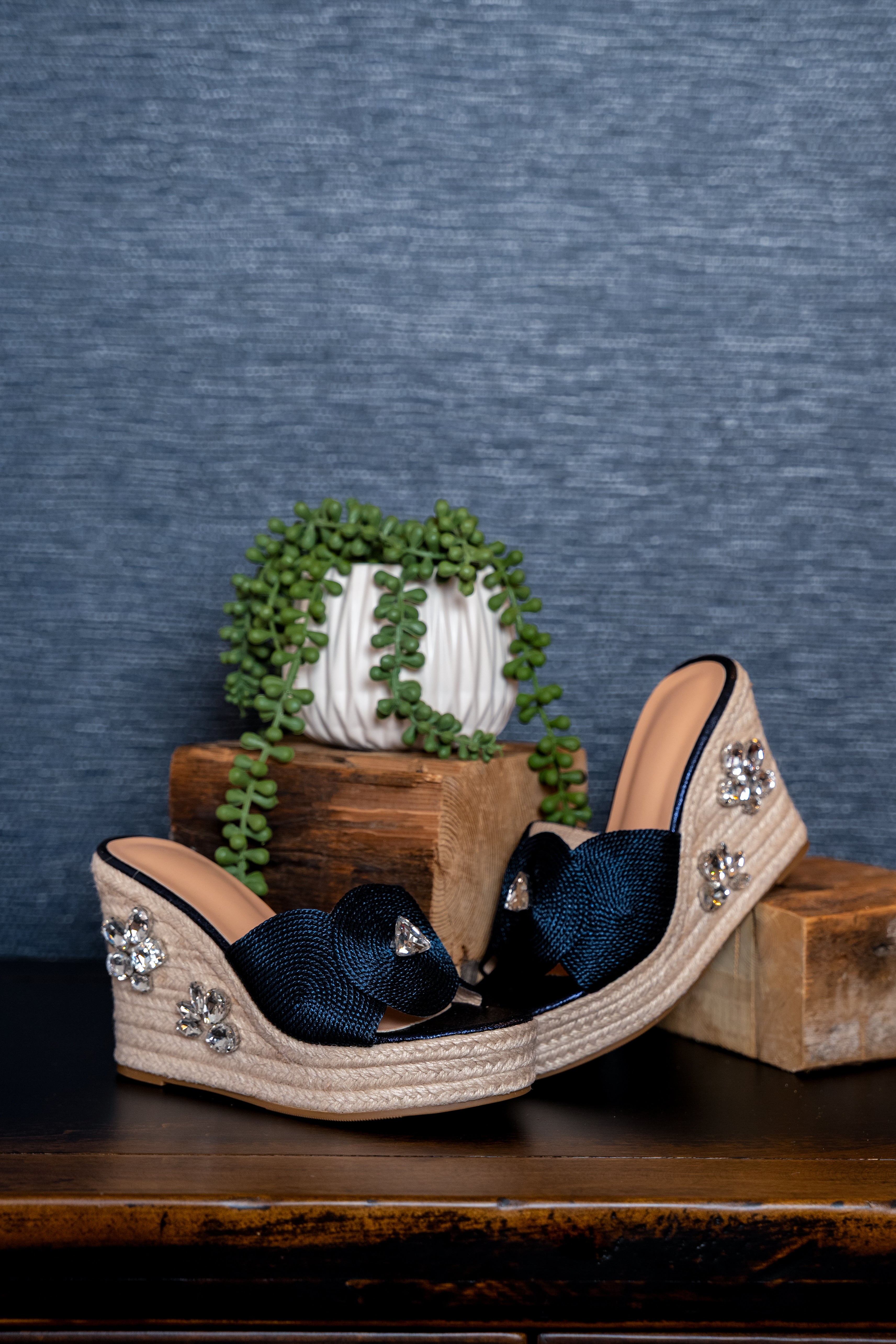 Midnight Bling Wedge Sandals