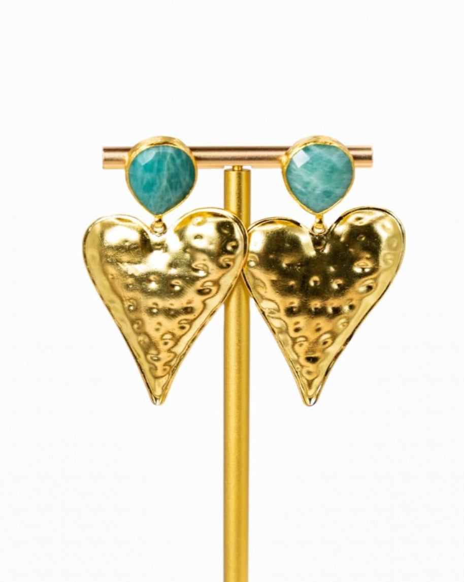 Amazonite Heart Statement Earrings