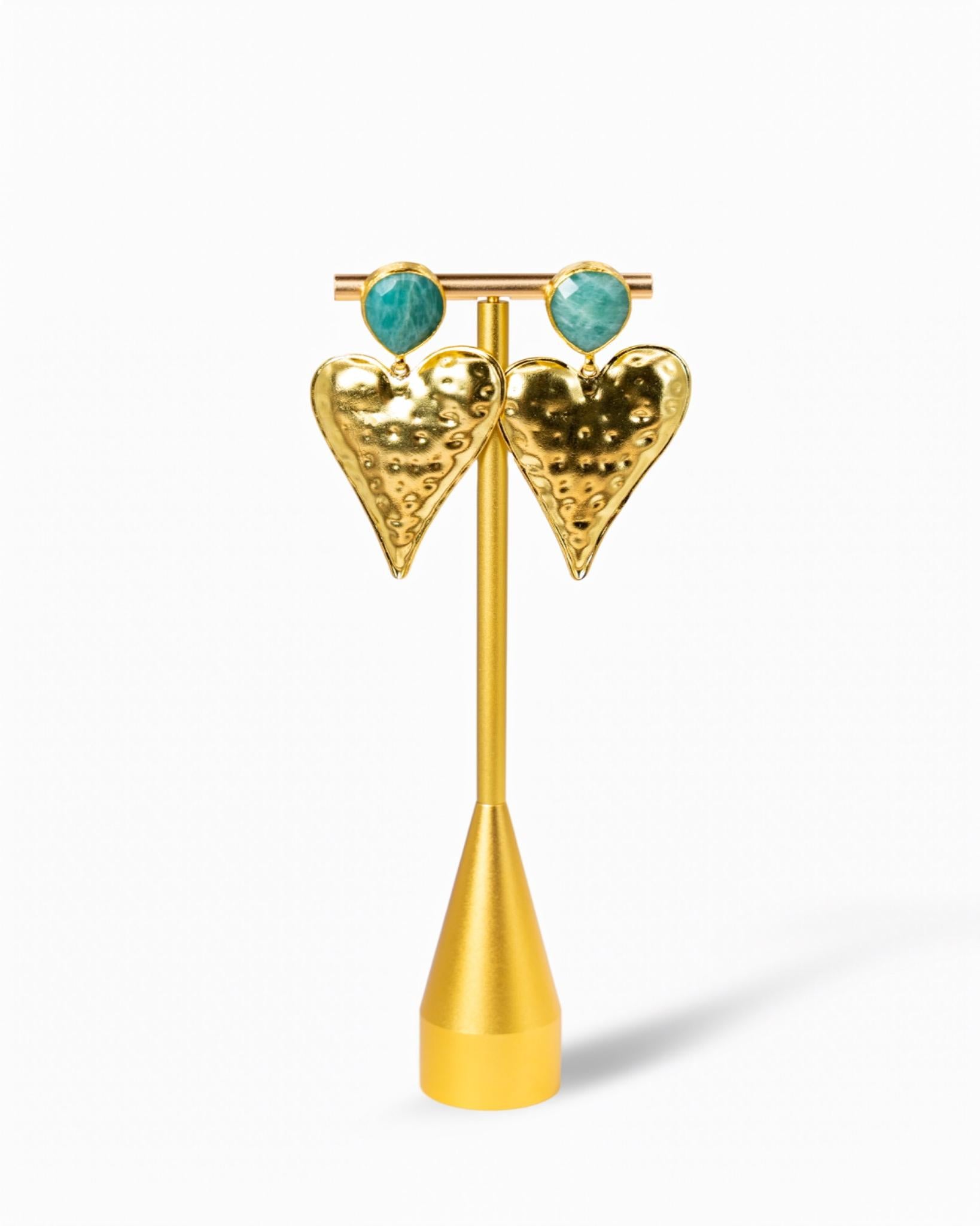 Amazonite Heart Statement Earrings