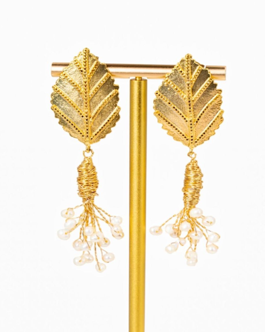 Golden Leaf & Pearl Dangles