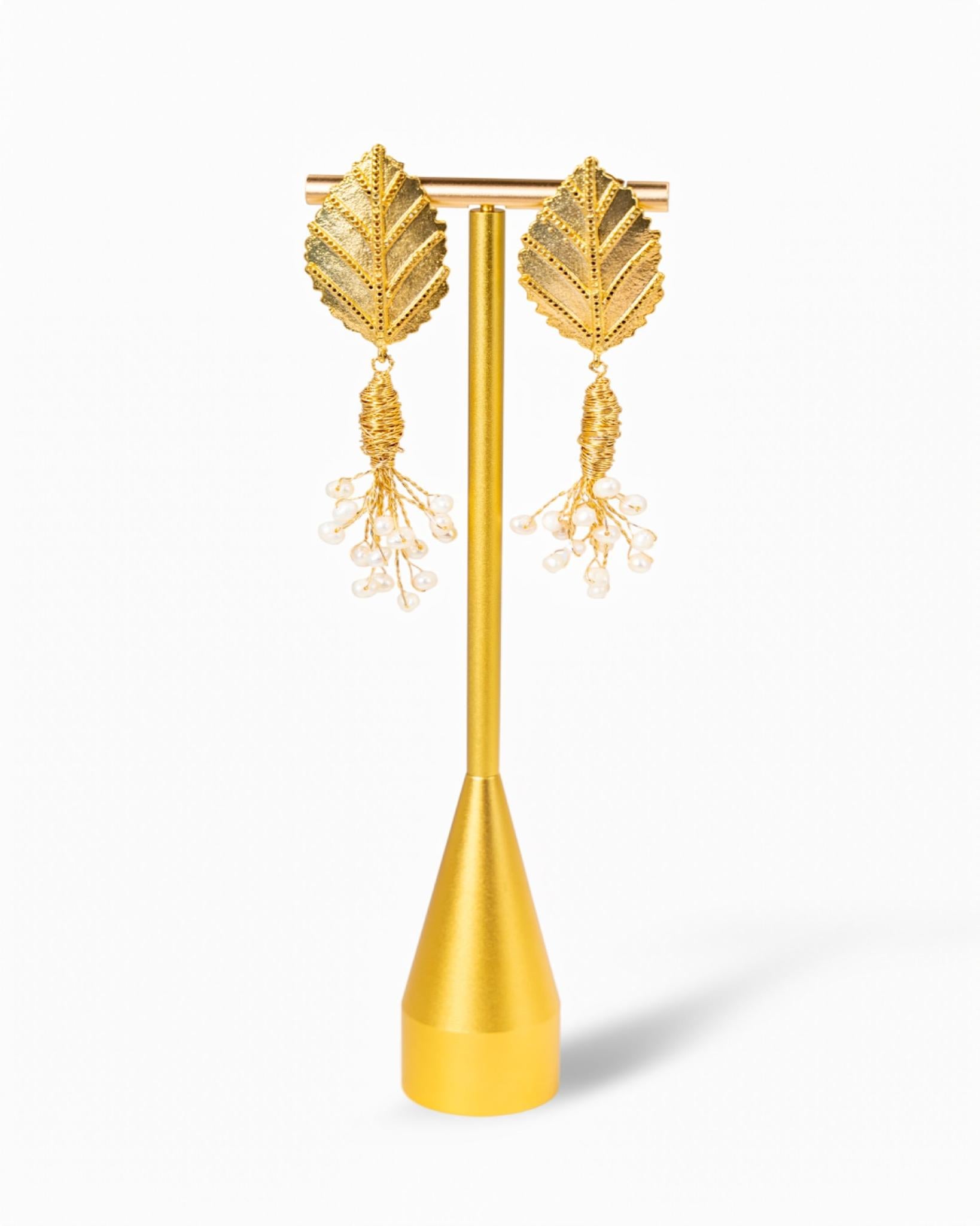 Golden Leaf & Pearl Dangles