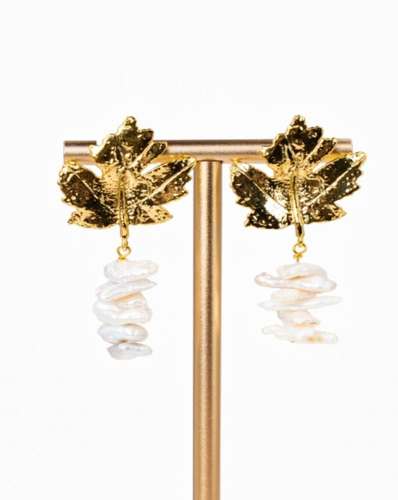 Maple Leaf Drop Pearl Earrings