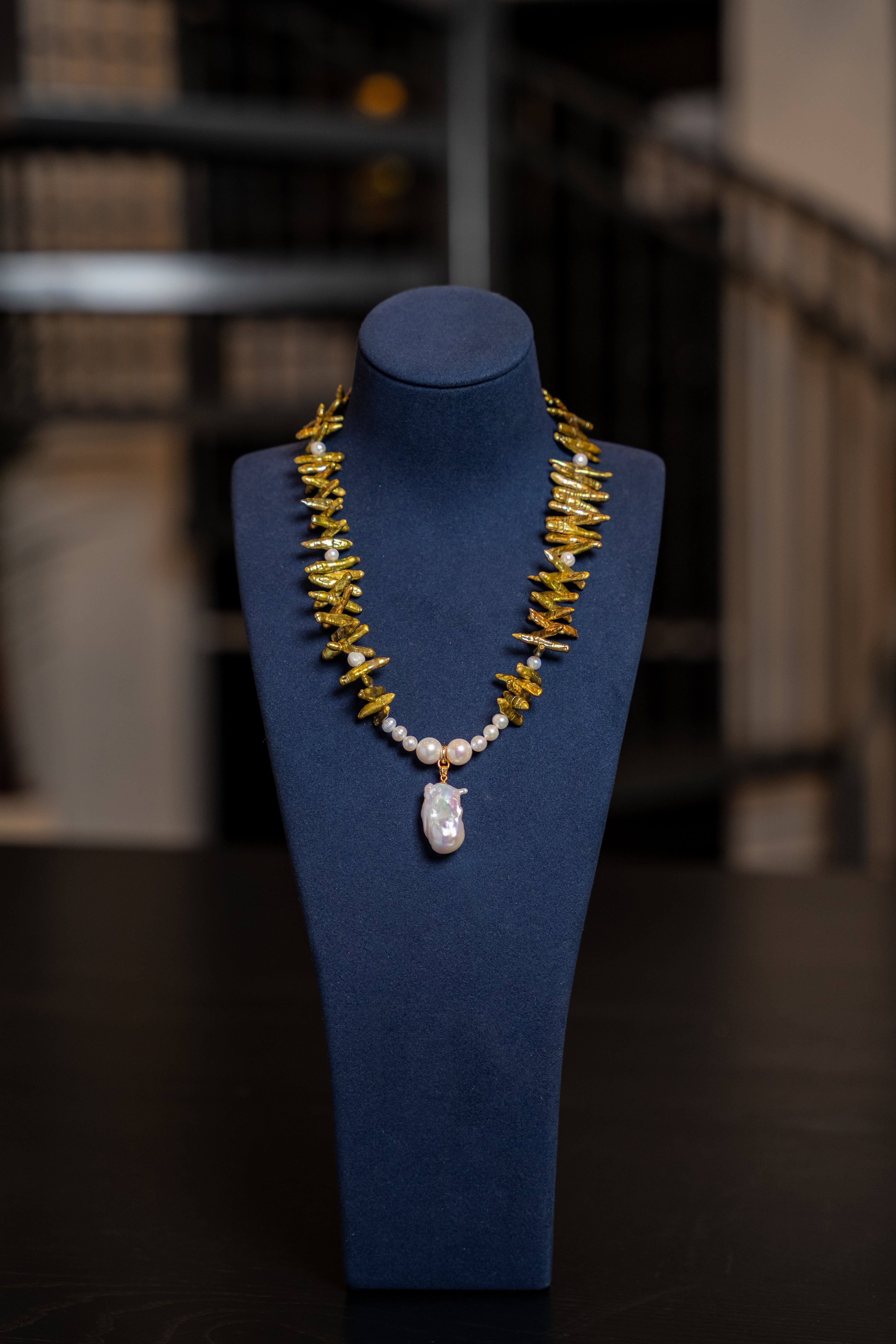 Golden Pearl & Baroque Drop Necklace