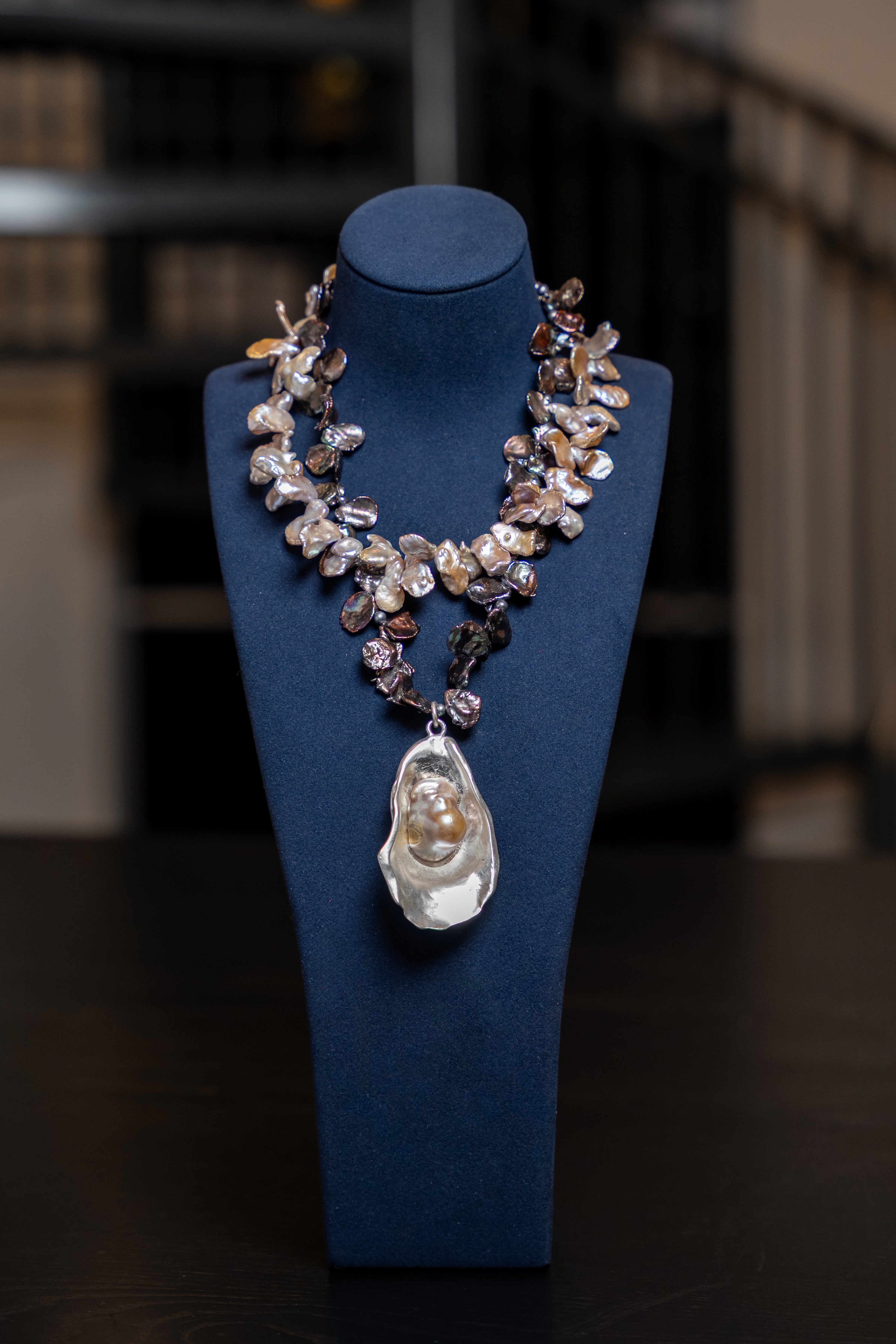 Midnight Baroque Pearl Statement Necklace