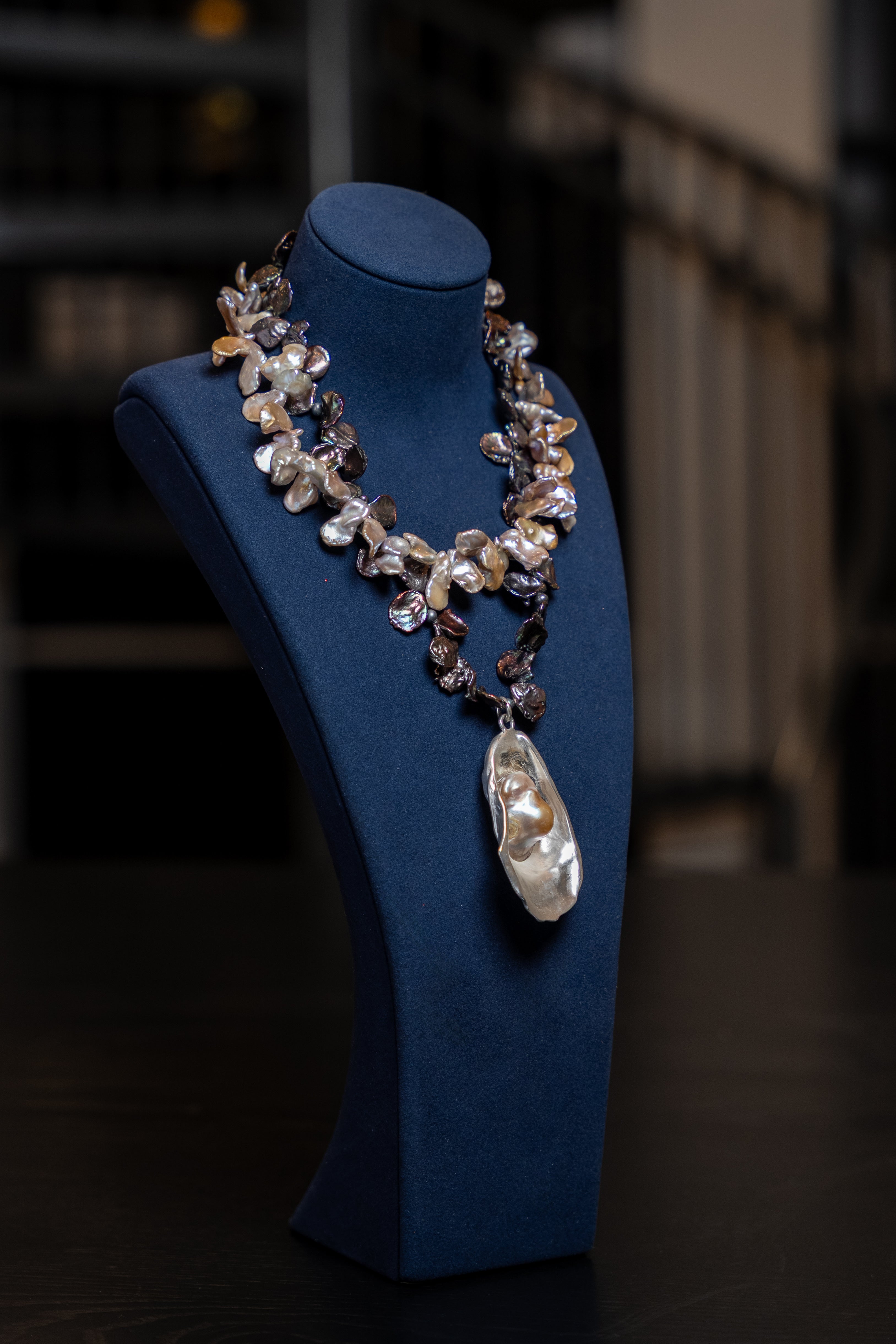 Midnight Baroque Pearl Statement Necklace