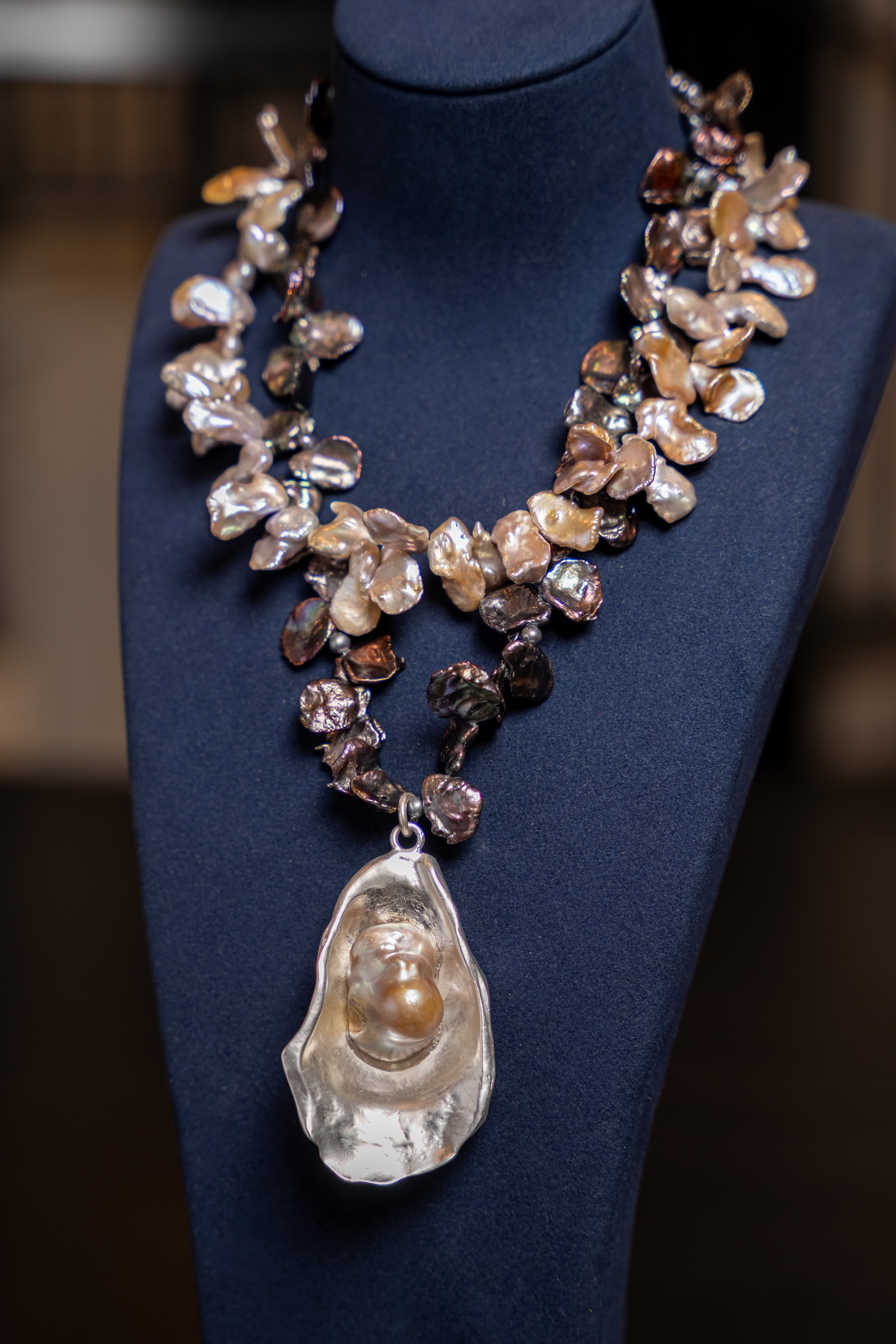 Midnight Baroque Pearl Statement Necklace