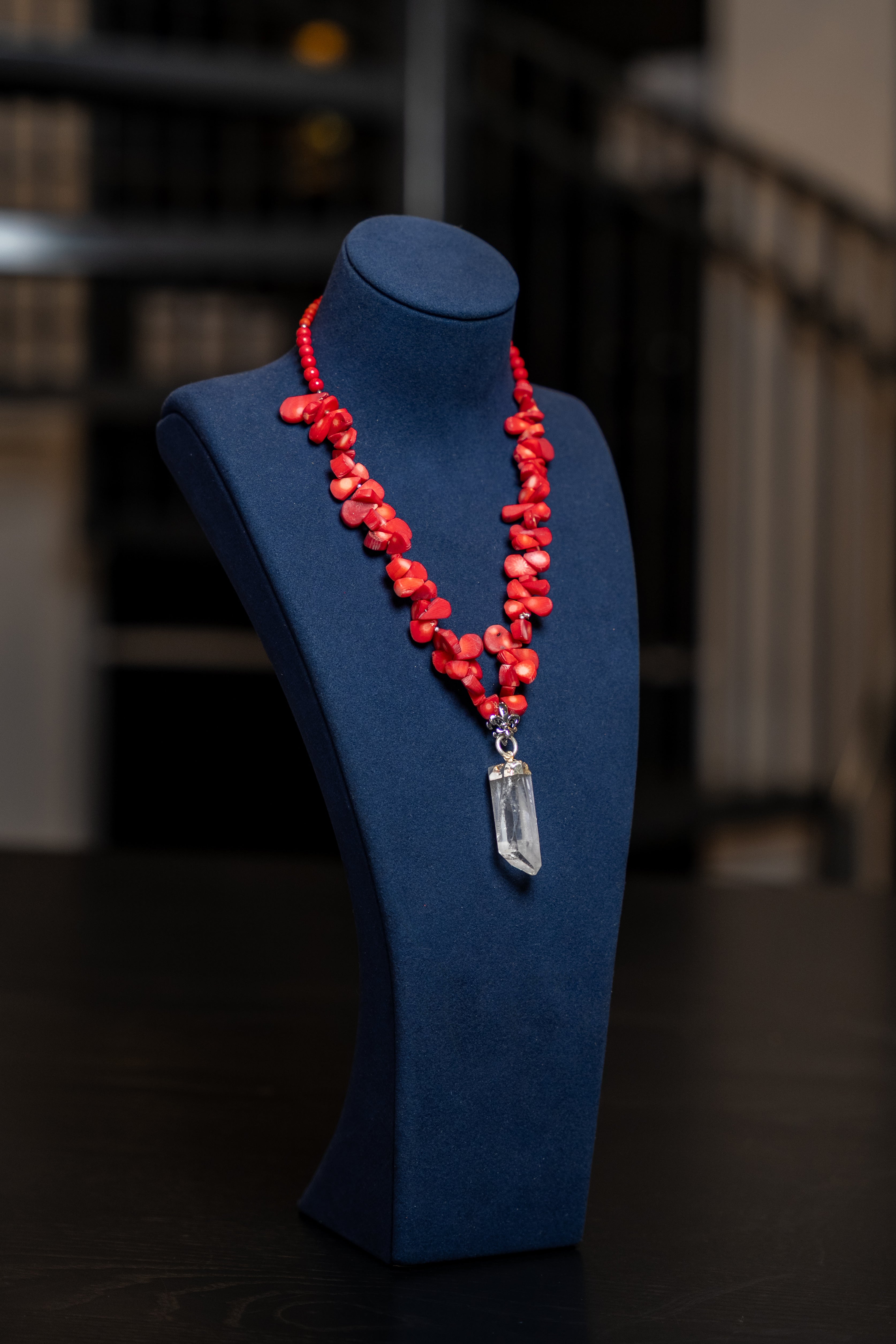 Coral & Clear Quartz Drop Necklace