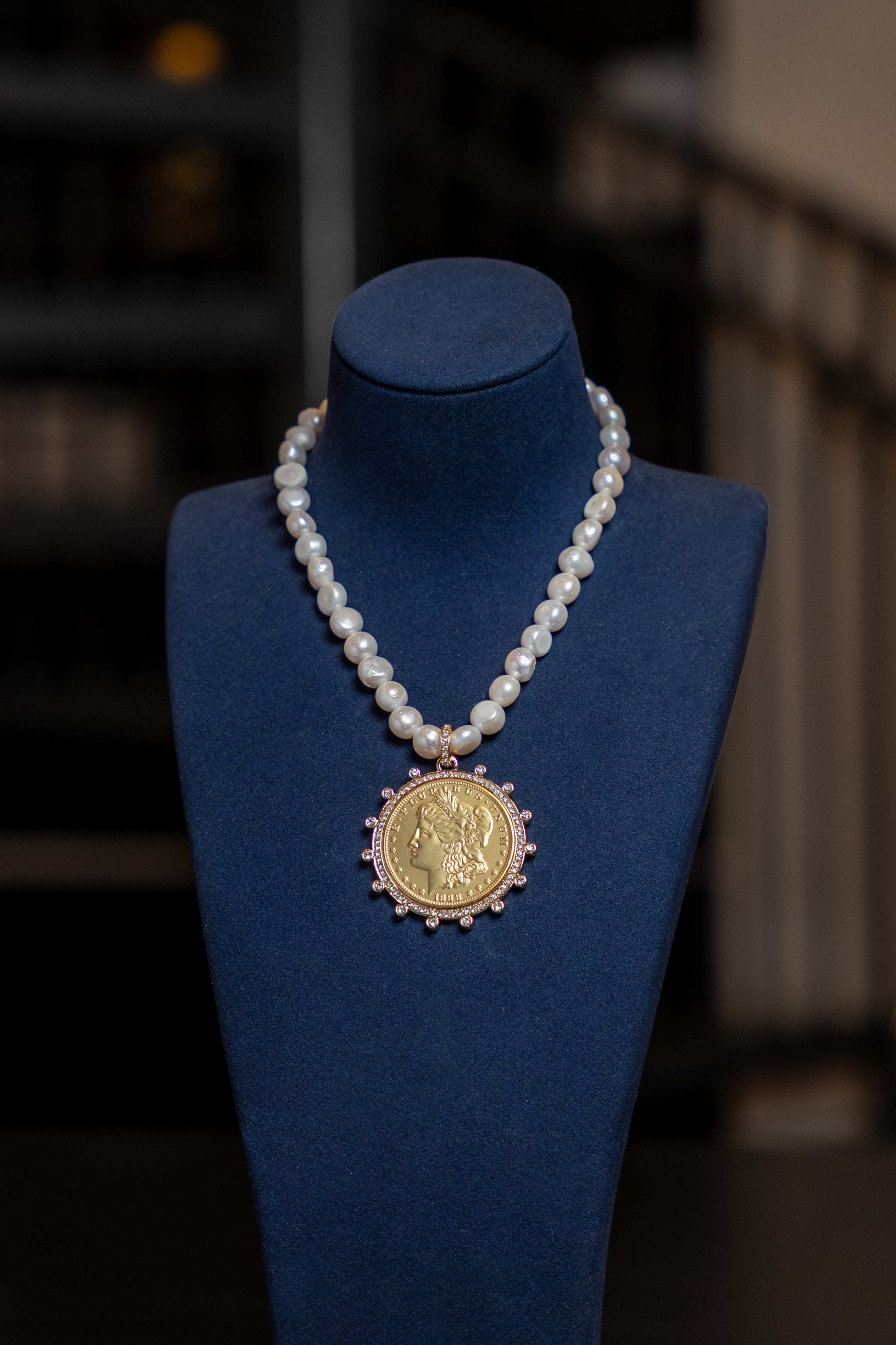 Pearl Coin Medallion Necklace
