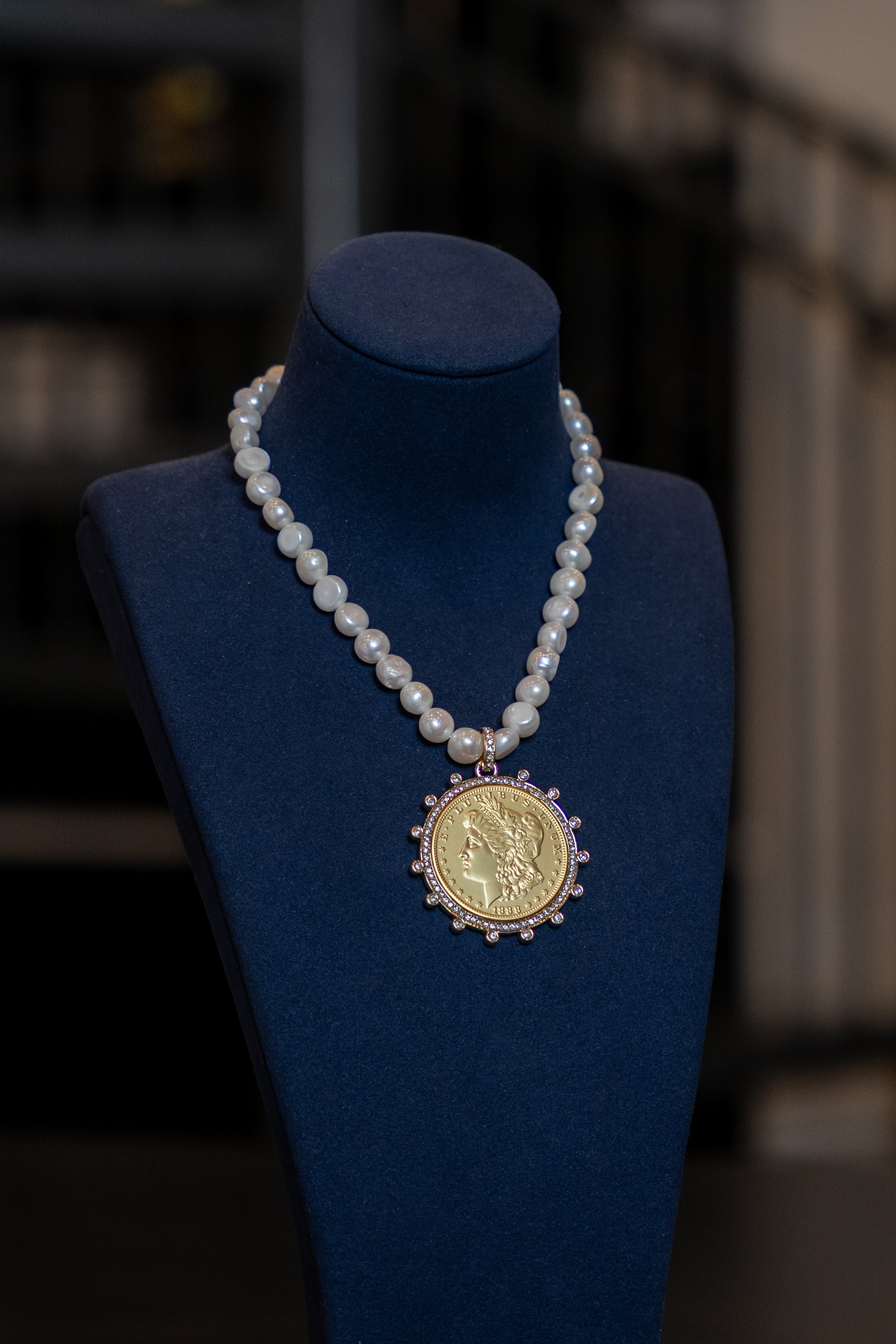 Pearl Coin Medallion Necklace