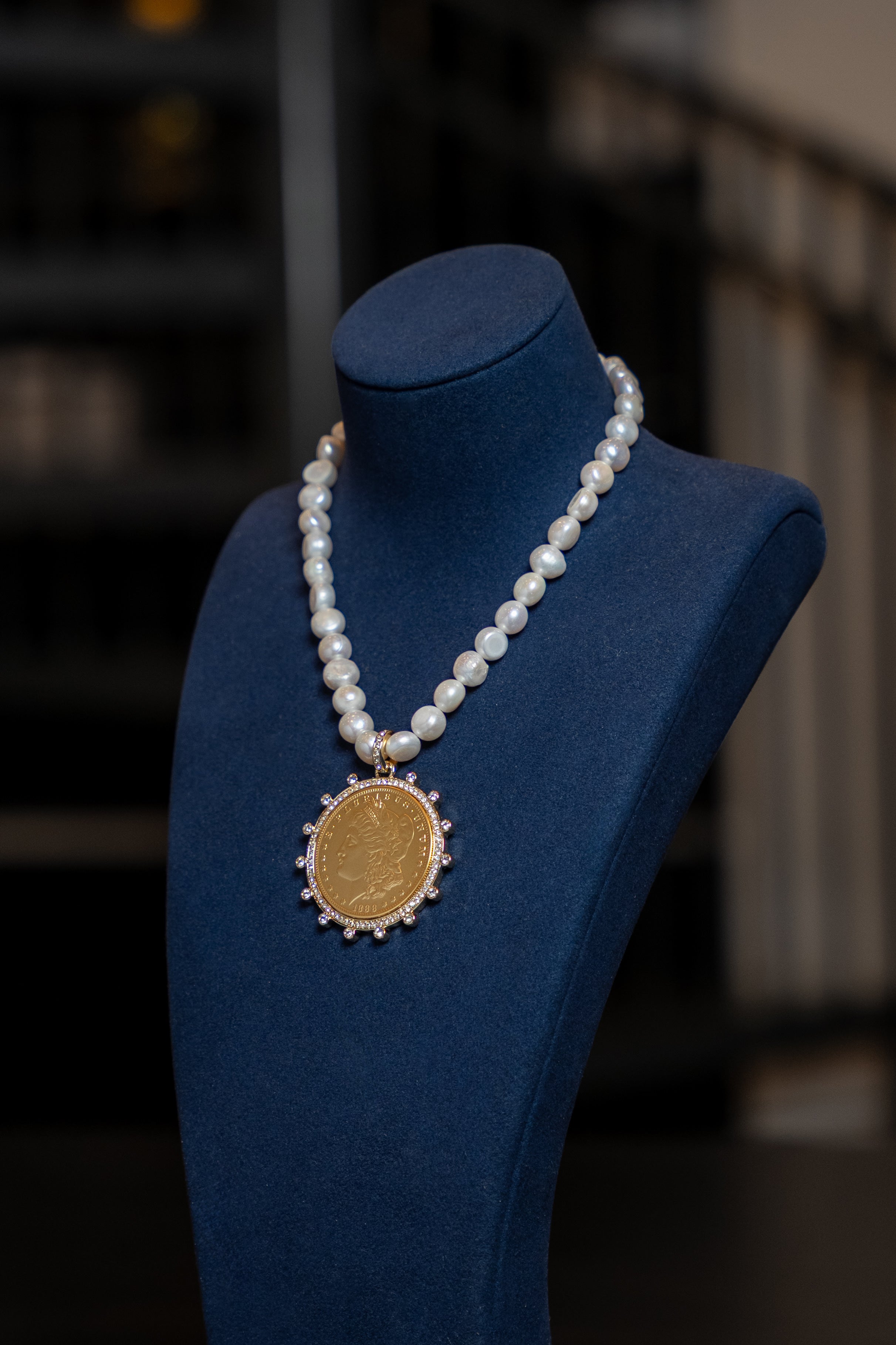 Pearl Coin Medallion Necklace