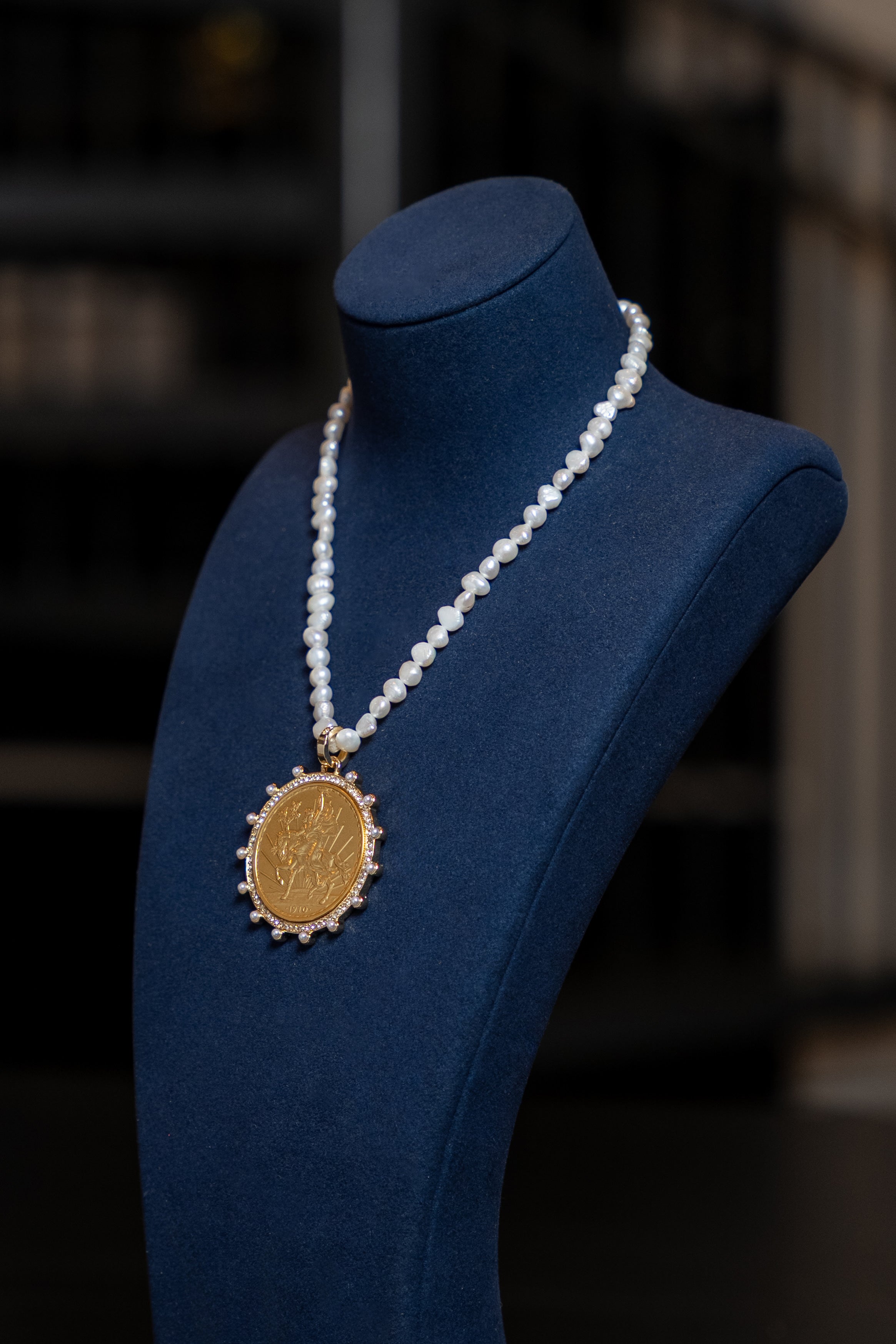 Pearl Strand Coin Pendant Necklace