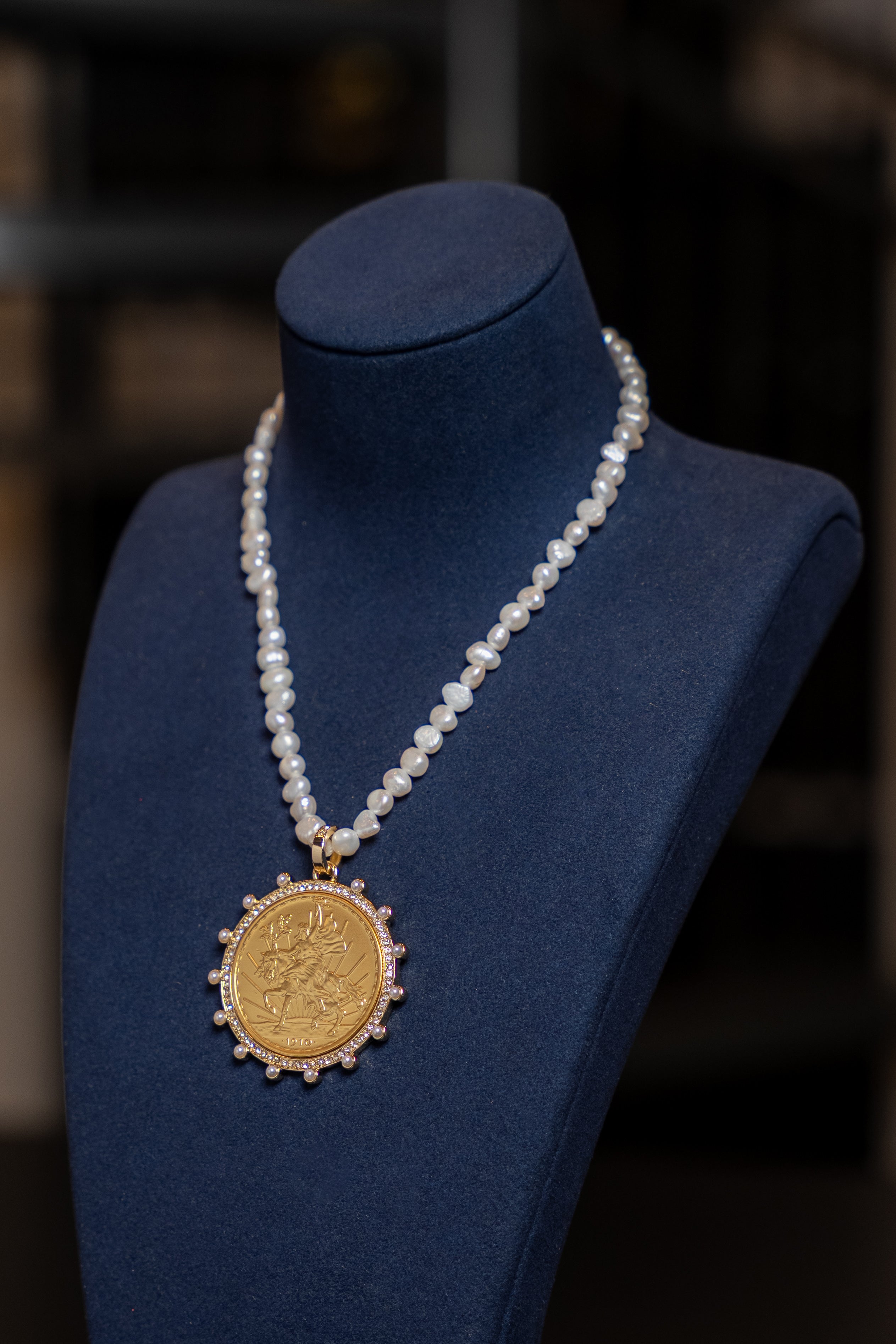 Pearl Strand Coin Pendant Necklace