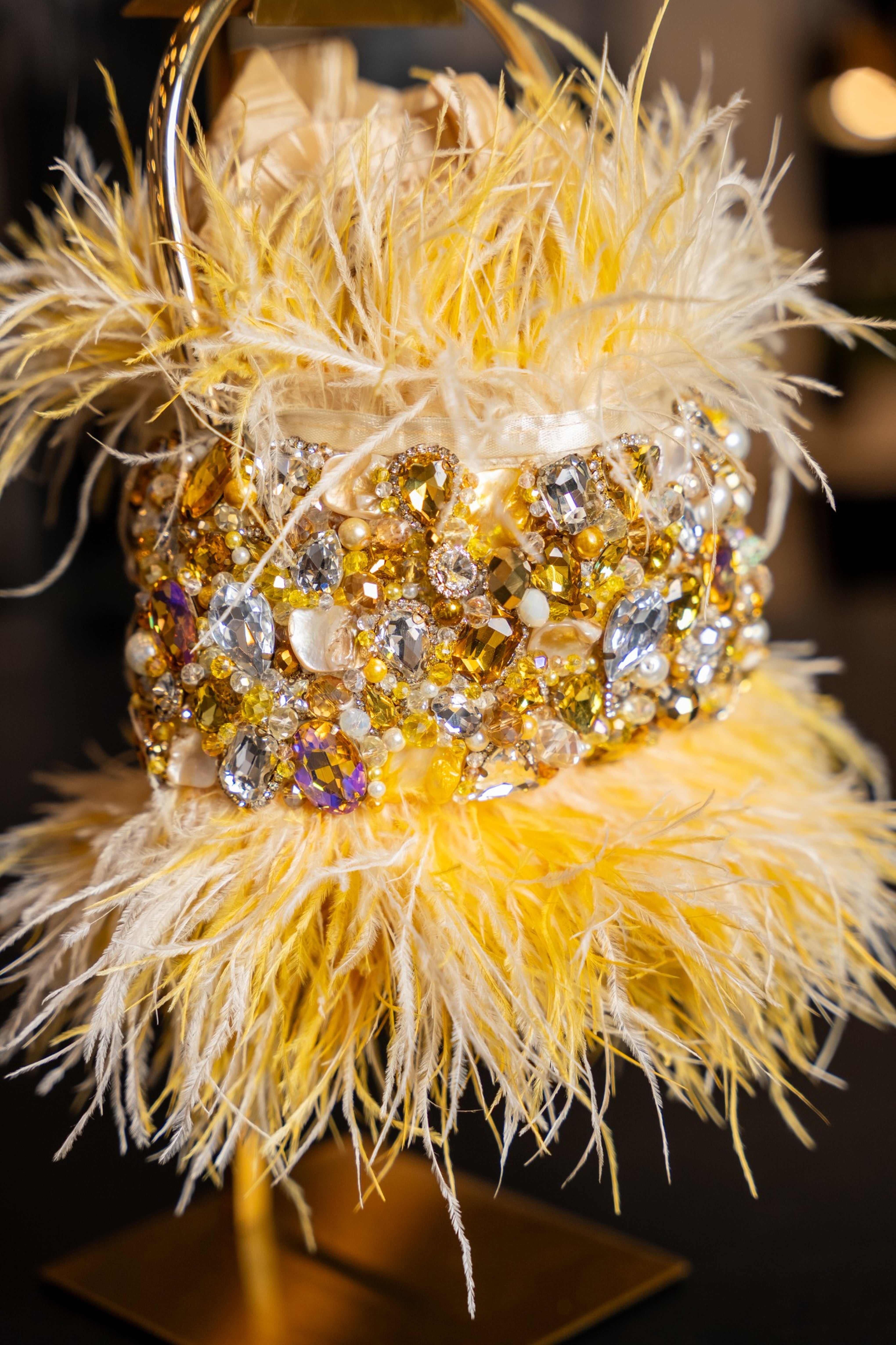 Golden Feather Embellished Mini Bag