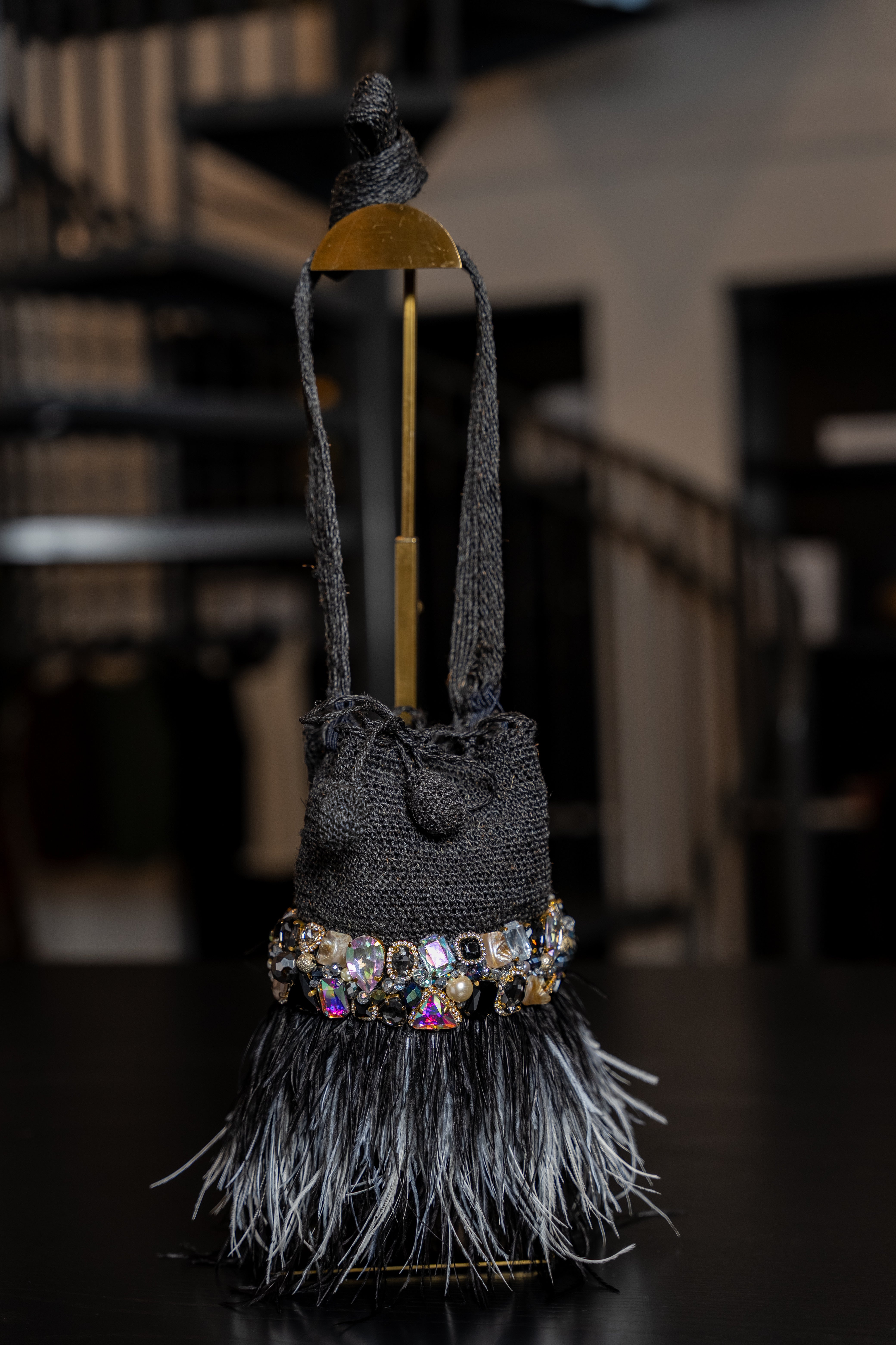 Black Beaded Fringe Mini Bag