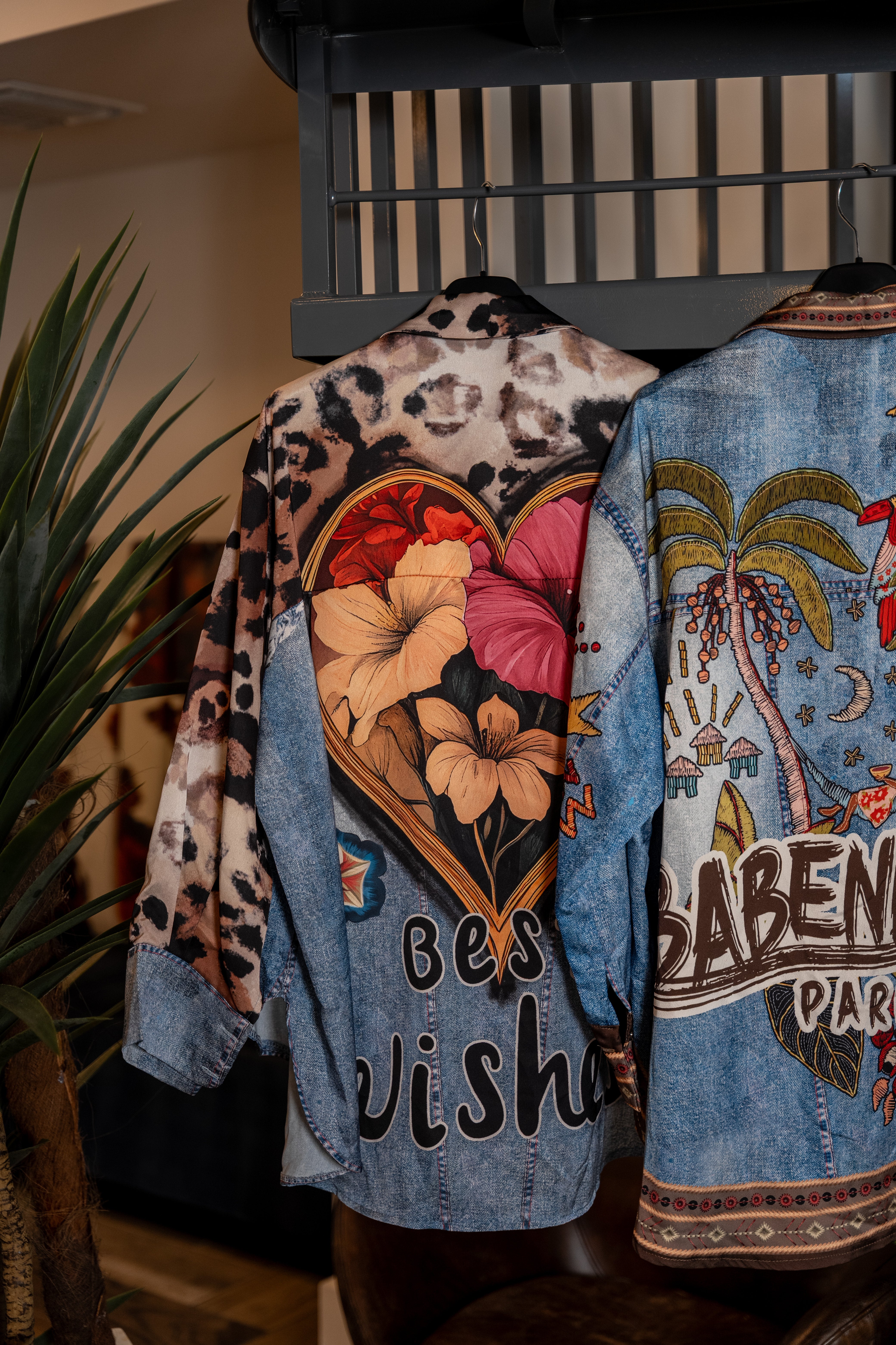 Mixed Print Button-Down Blouse