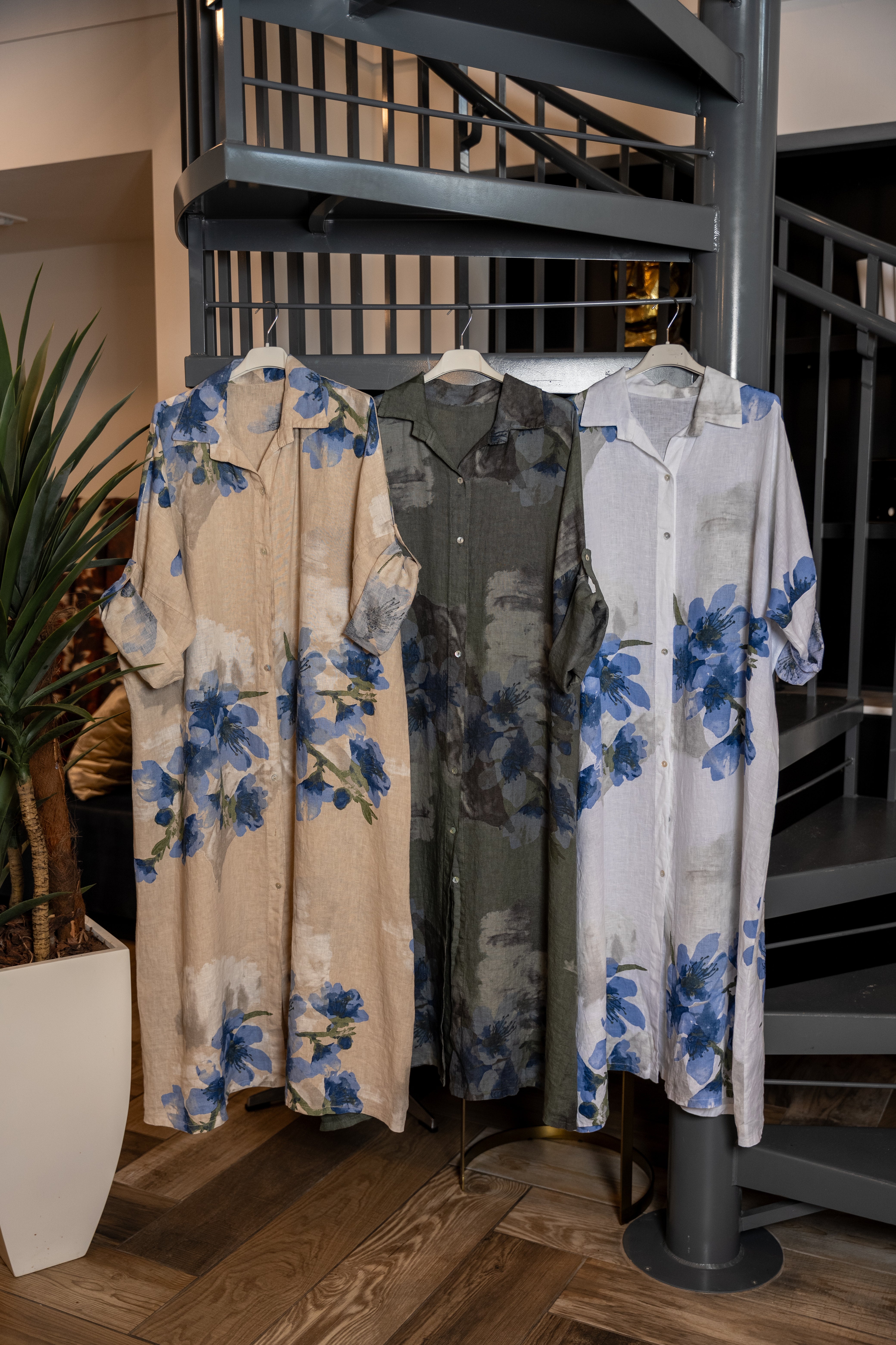 Floral Linen Button-Front Dress