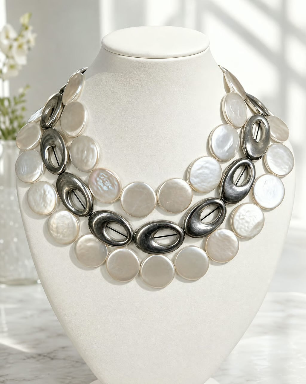 Positano Pearl & Chrome Statement Necklace