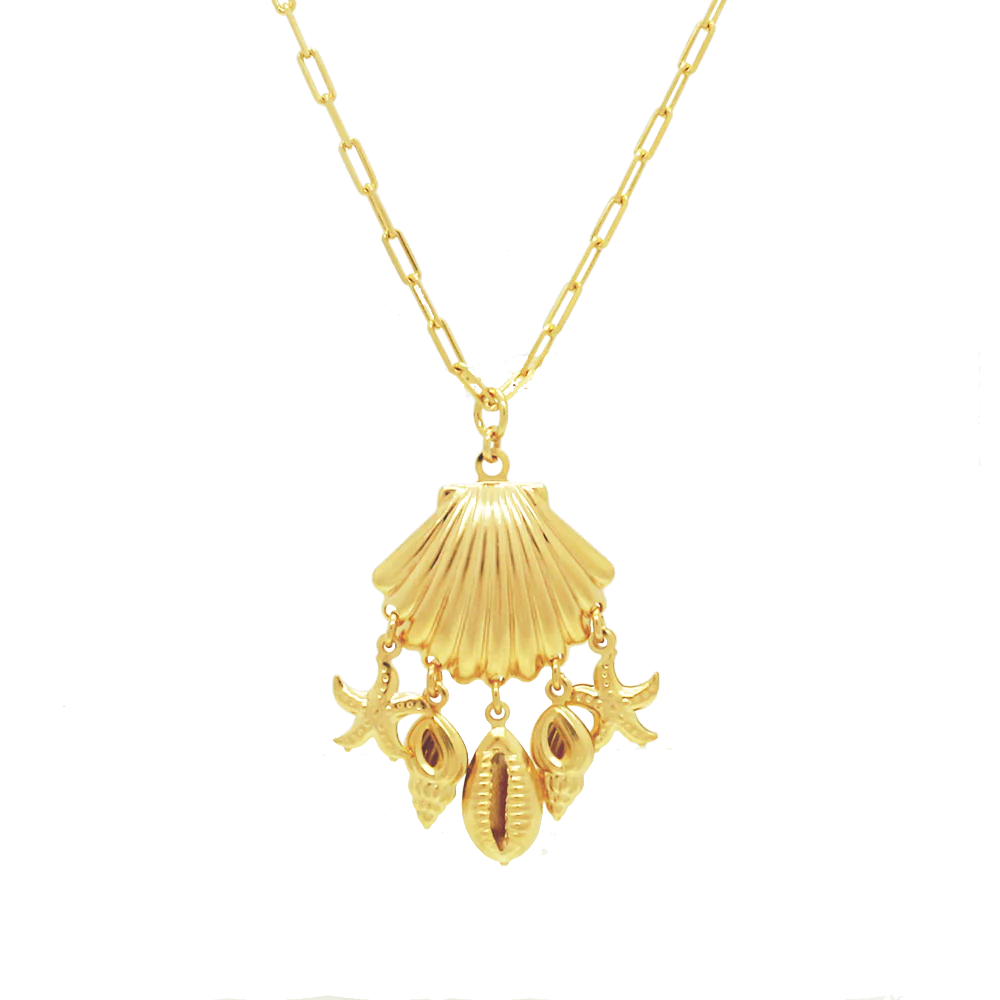 Golden Shell & Starfish Charm Necklace