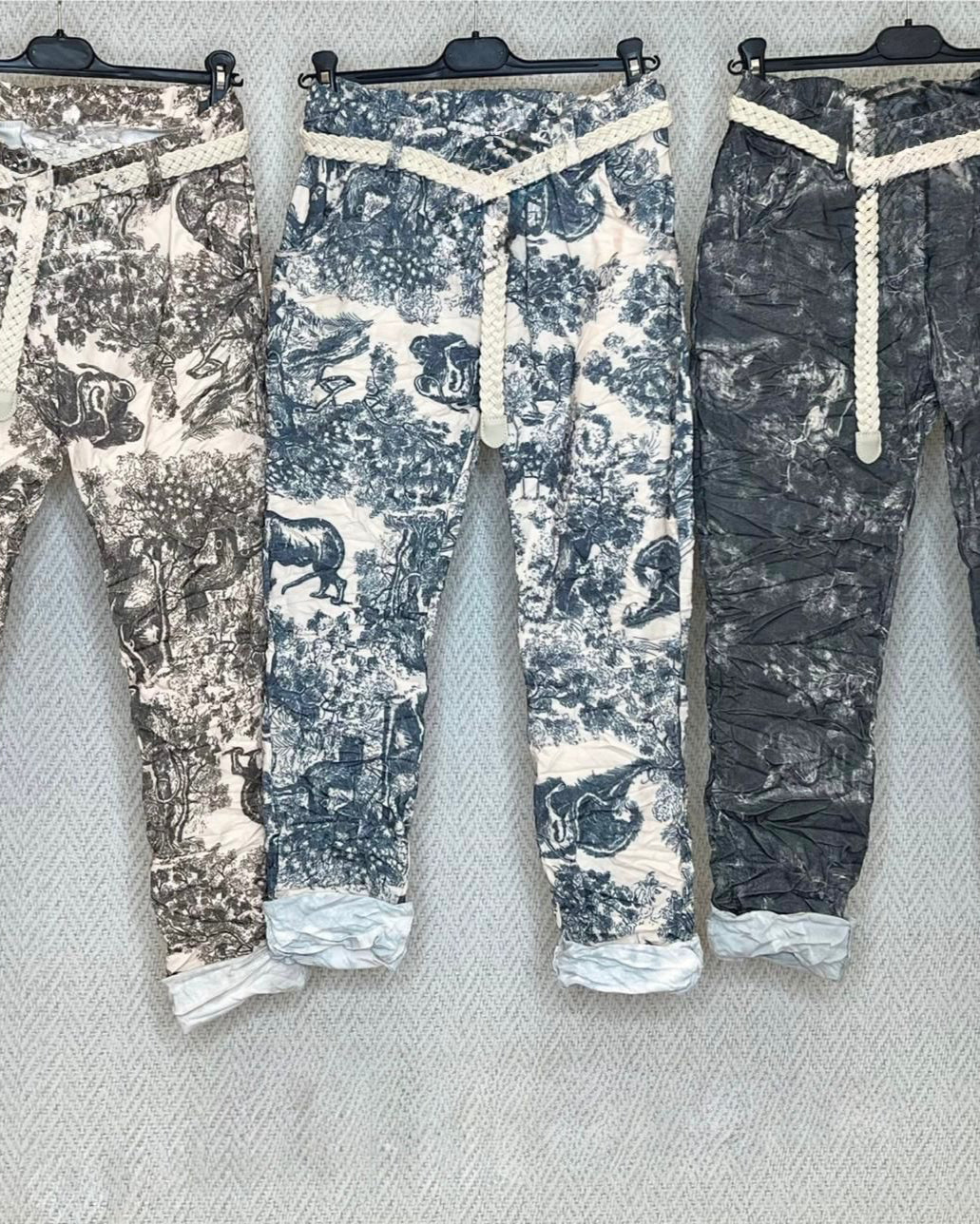 Printed Magic Pants with Belt – Stretchy Comfort & Style