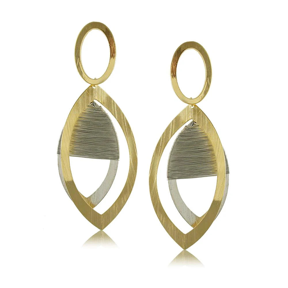 Two-Tone Oval Wire Thread-Wrapped Earrings