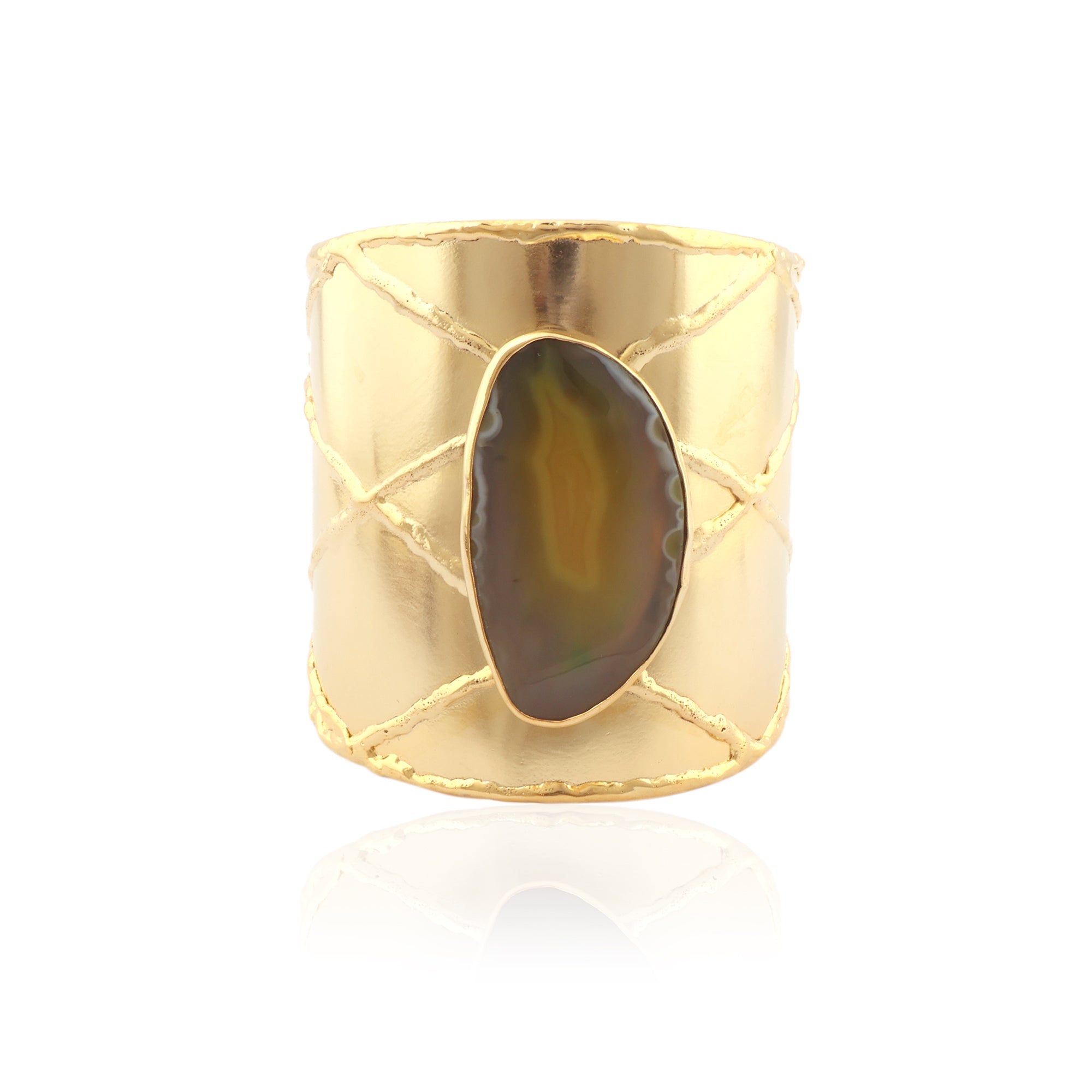 Golden Quilted Cuff with Agate Stone Accent