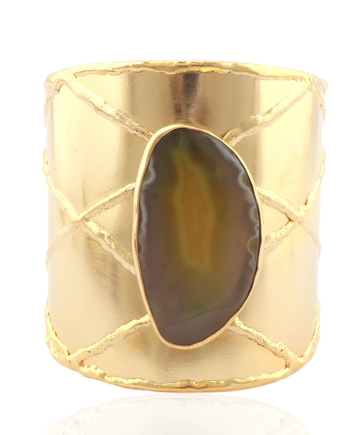 Golden Quilted Cuff with Agate Stone Accent