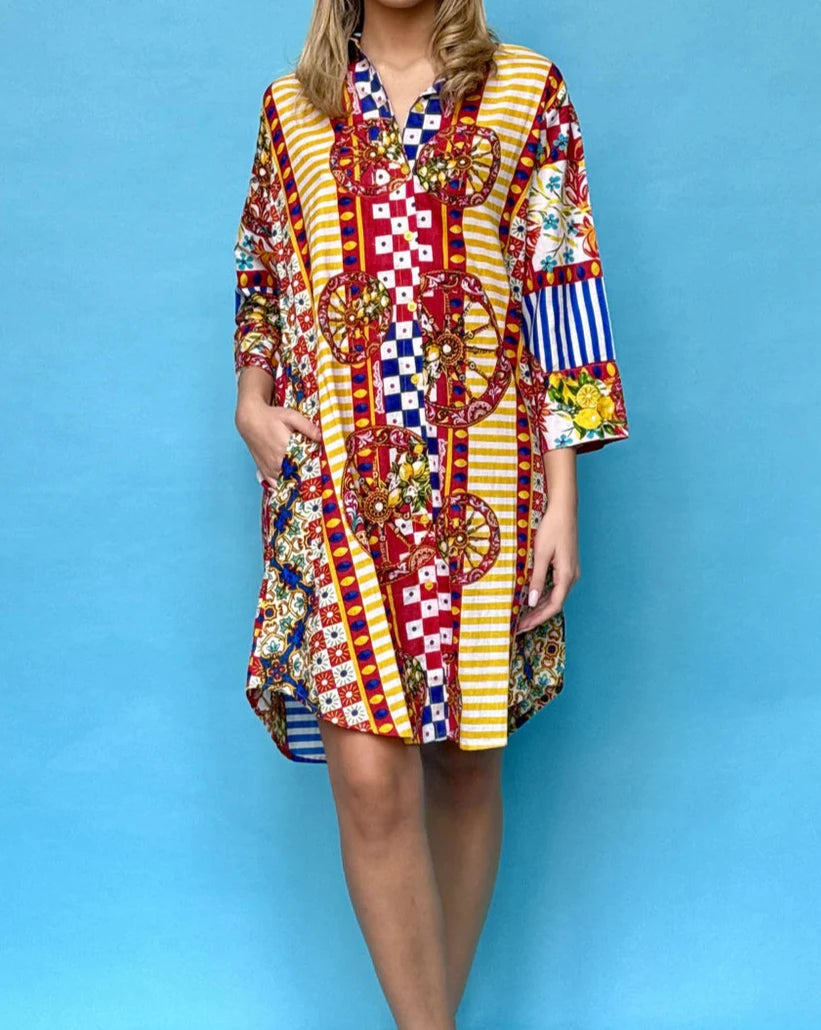Colorful Patchwork Shirt Dress