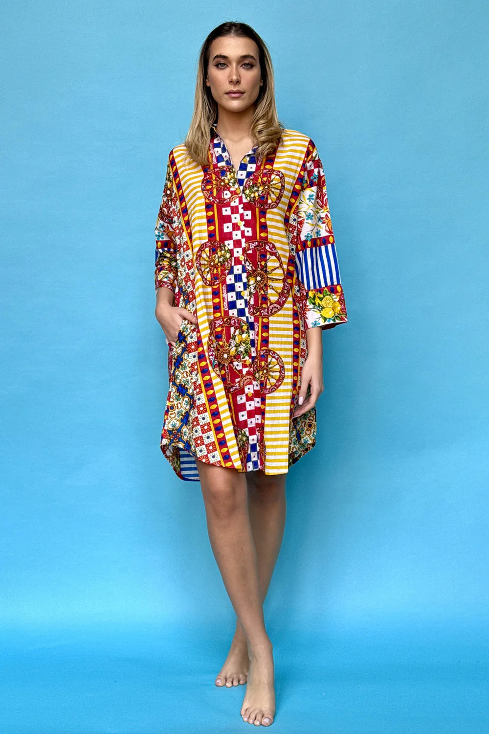 Colorful Patchwork Shirt Dress