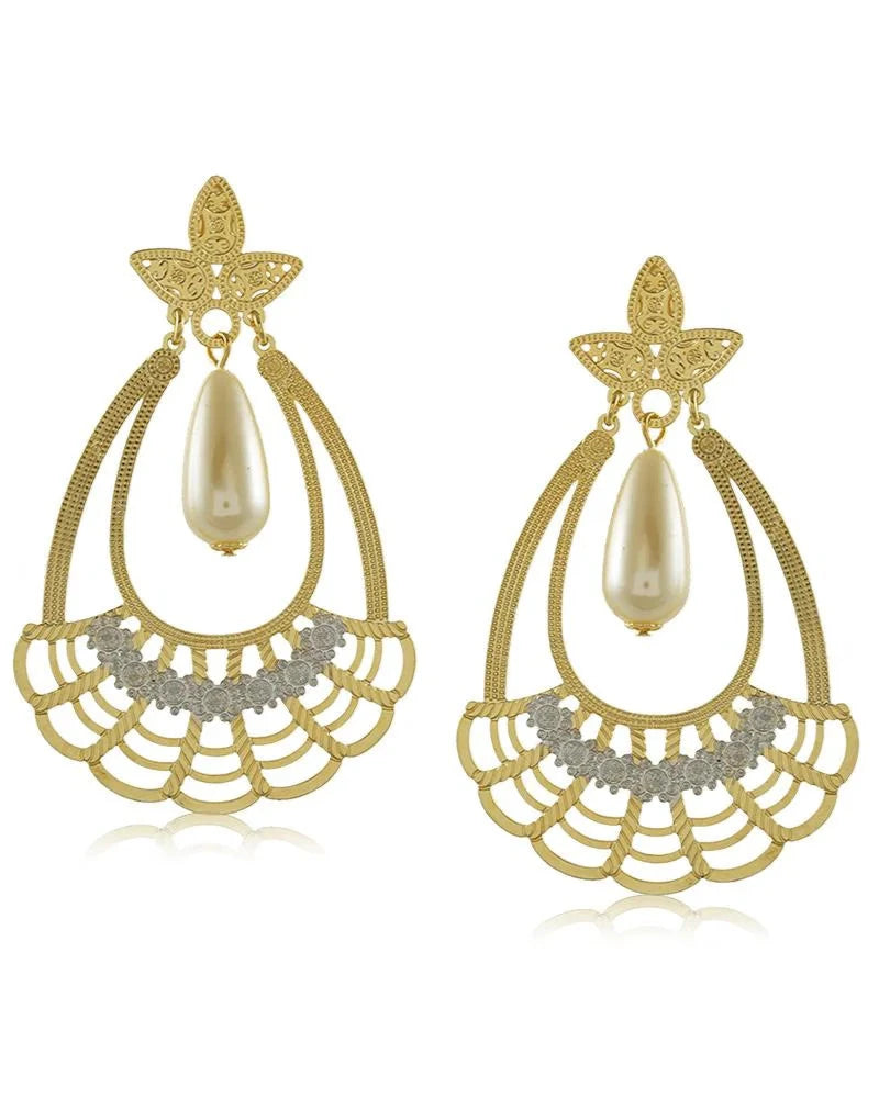 Baroque Bloom Earrings with Pearl Drop
