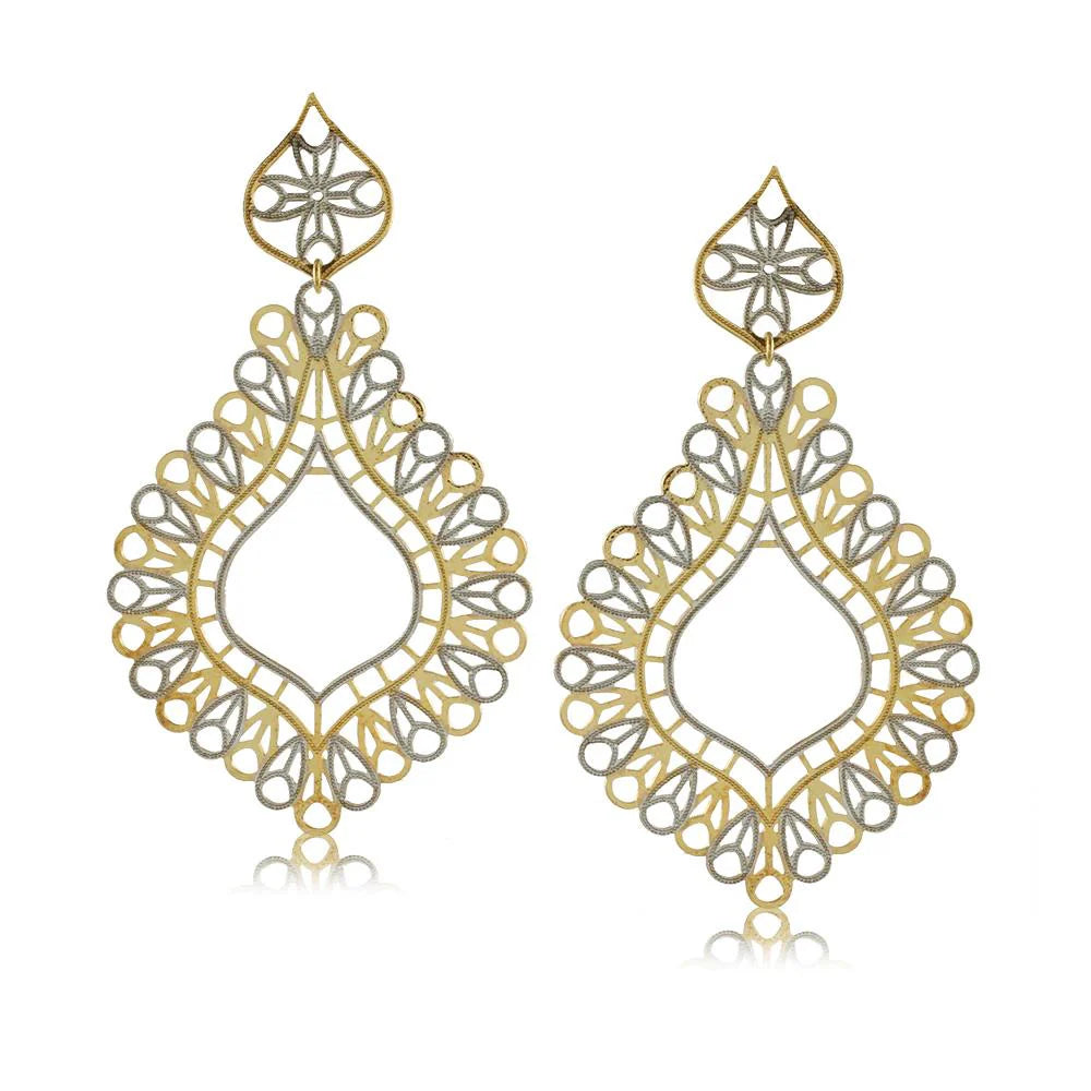 Gilded Lace Marquis Earrings – Two-Tone Filigree