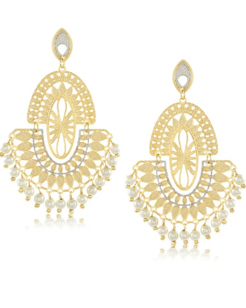 Pearl Radiance Filigree Fan Earrings