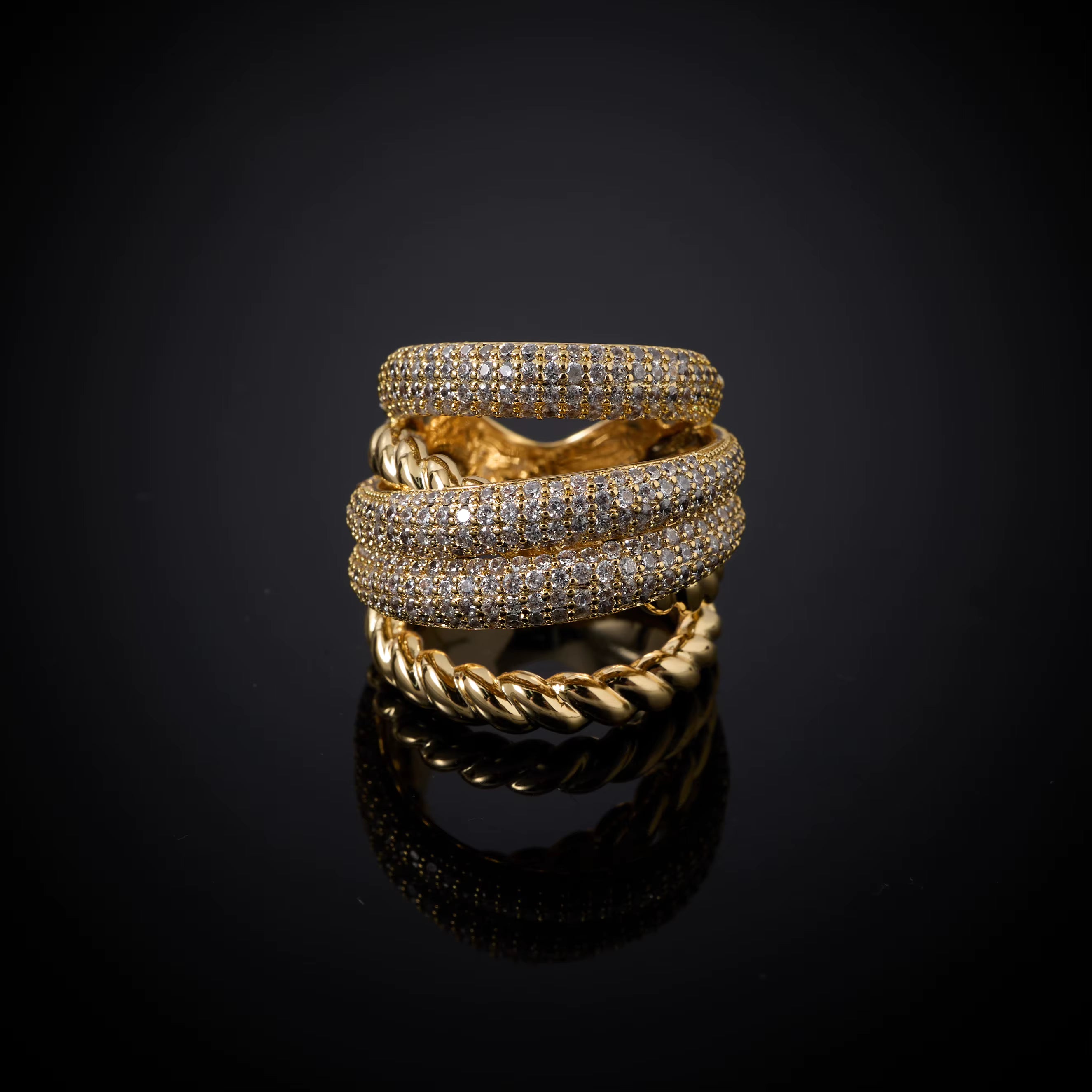 Luxe Twist Pave Ring – Gold, Silver & Two-Tone Elegance