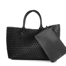 Load image into Gallery viewer, Woven Vegan Leather Bag Tote Black
