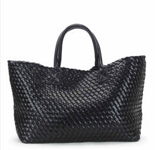 Load image into Gallery viewer, Woven Vegan Leather Bag Tote Black
