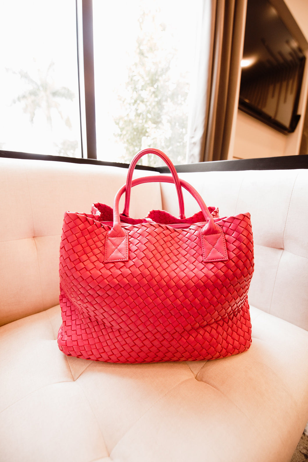 Woven RED Vegan leather Tote Bag