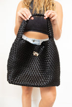 Load image into Gallery viewer, Woven Vegan Leather Black Bag
