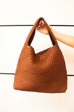 Load image into Gallery viewer, Caramel Woven Vegan Leather Shoulder Tote Bag
