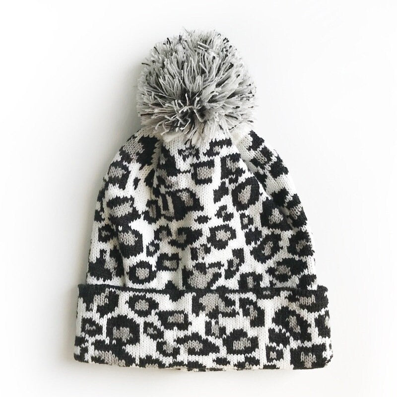 Leopard Print Beanies Pom Pom