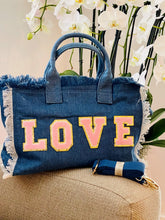 Load image into Gallery viewer, Denim Jean Tote LOVE in White
