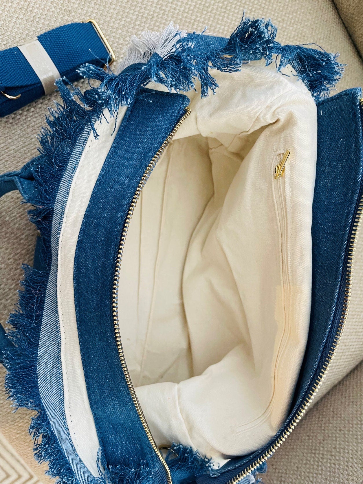 Denim Jean Tote,  HAPPY in WHITE