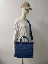 Load image into Gallery viewer, Denim Jean Tote,  HAPPY in WHITE
