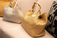 Load image into Gallery viewer, Woven Vegan Leather Bag/Tote in Silver
