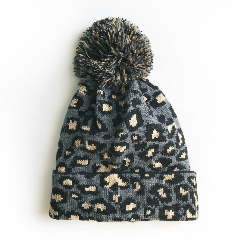 Leopard Print Beanies Pom Pom