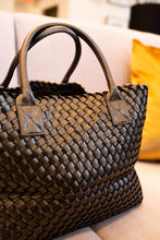 Load image into Gallery viewer, Woven Vegan Leather Bag Tote Black
