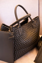 Load image into Gallery viewer, Woven Vegan Leather Bag Tote Black
