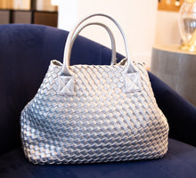 Load image into Gallery viewer, Woven Vegan Leather Bag/Tote in Silver
