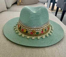 Load image into Gallery viewer, Mint Fedora Straw Hat
